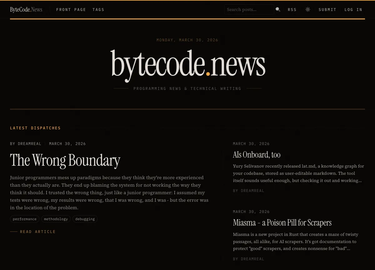 Screenshot of Bytecode News